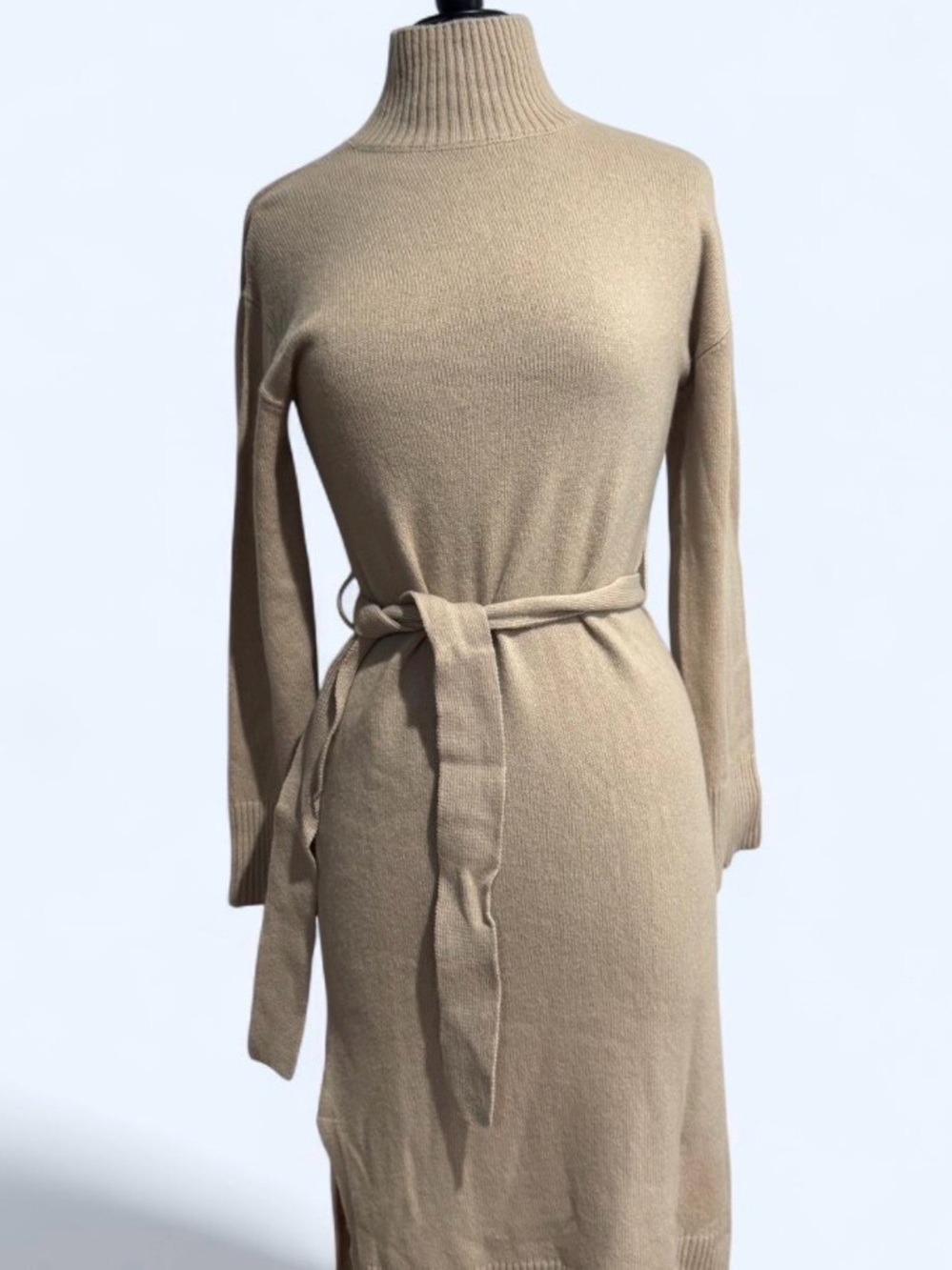 Rails Beige Turtleneck Midi Dress with Tie Belt